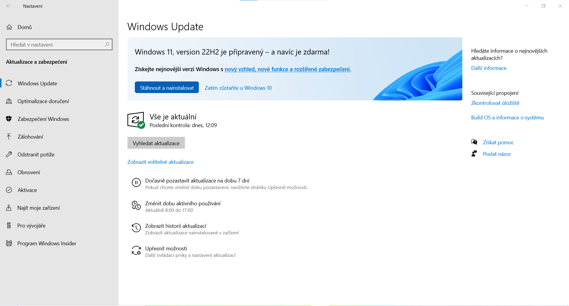 Nastavení restartu počítače ve Windows 10